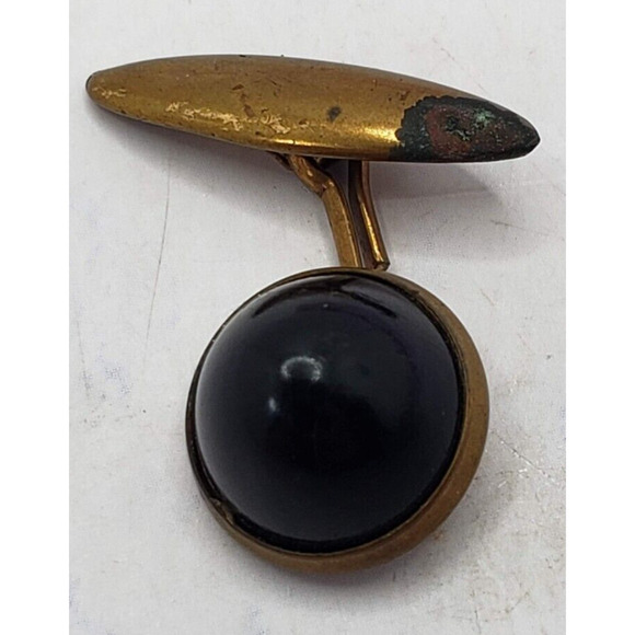 Vintage Brass Tone with Black Stone Slant Arm Cufflinks - Picture 5 of 5